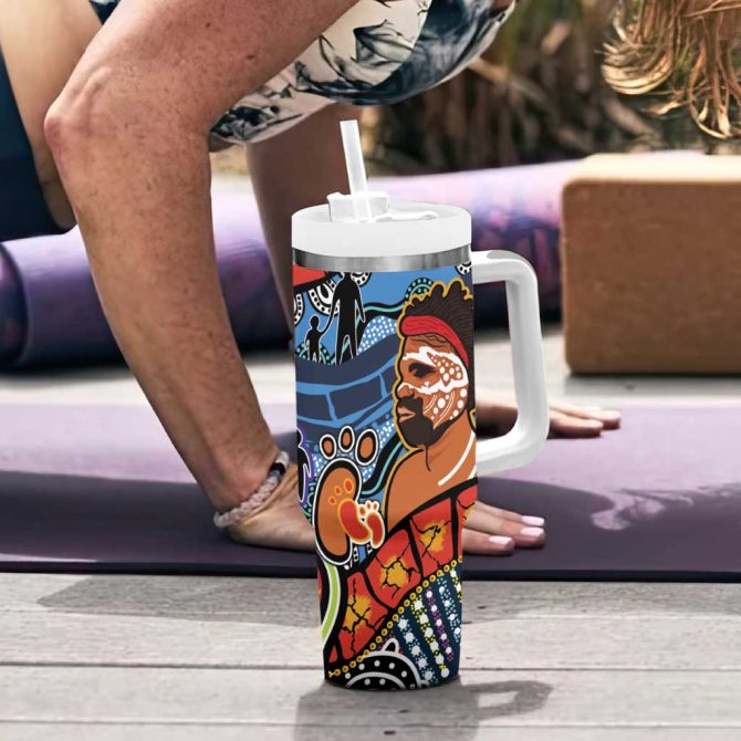 Dad And Son Footprint Father #8217;S Day Australian Aboriginal Art Custom Stanley Quencher 40Oz Stainless Steel Tumbler With Handle - Image 6