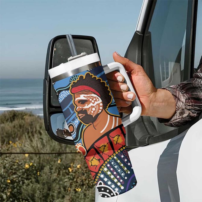 Dad And Son Footprint Father #8217;S Day Australian Aboriginal Art Custom Stanley Quencher 40Oz Stainless Steel Tumbler With Handle - Image 7