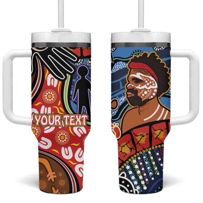 Dad And Son Footprint Father #8217;S Day Australian Aboriginal Art Custom Stanley Quencher 40Oz Stainless Steel Tumbler With Handle - Image 2