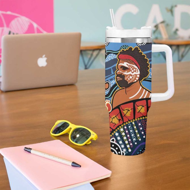 Dad And Son Footprint Father #8217;S Day Australian Aboriginal Art Custom Stanley Quencher 40Oz Stainless Steel Tumbler With Handle - Image 5
