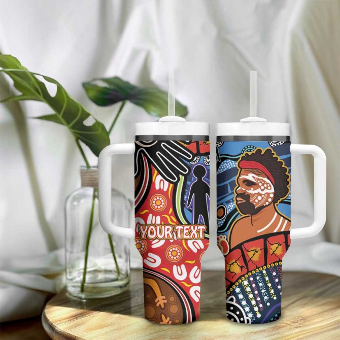 Dad And Son Footprint Father #8217;S Day Australian Aboriginal Art Custom Stanley Quencher 40Oz Stainless Steel Tumbler With Handle - Image 9