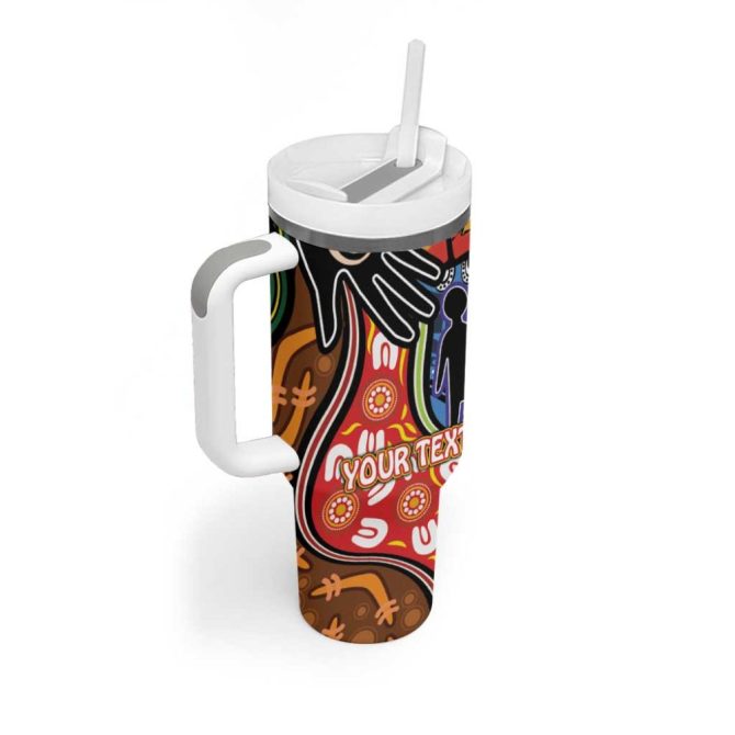 Dad And Son Footprint Father #8217;S Day Australian Aboriginal Art Custom Stanley Quencher 40Oz Stainless Steel Tumbler With Handle - Image 3
