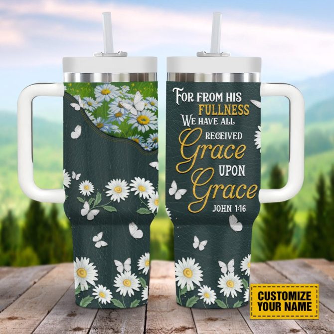 Daisy Butterfly Faith Custom Stanley Quencher 40Oz Stainless Steel Tumbler With Handle - Image 2