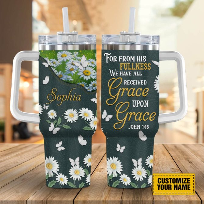 Daisy Butterfly Faith Custom Stanley Quencher 40Oz Stainless Steel Tumbler With Handle
