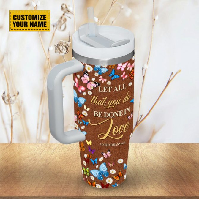 Daisy Butterfly Faith Custom Stanley Quencher 40Oz Stainless Steel Tumbler With Handle - Image 4