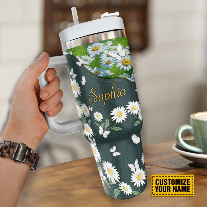 Daisy Butterfly Faith Custom Stanley Quencher 40Oz Stainless Steel Tumbler With Handle - Image 3