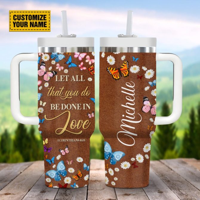 Daisy Butterfly Faith Custom Stanley Quencher 40Oz Stainless Steel Tumbler With Handle
