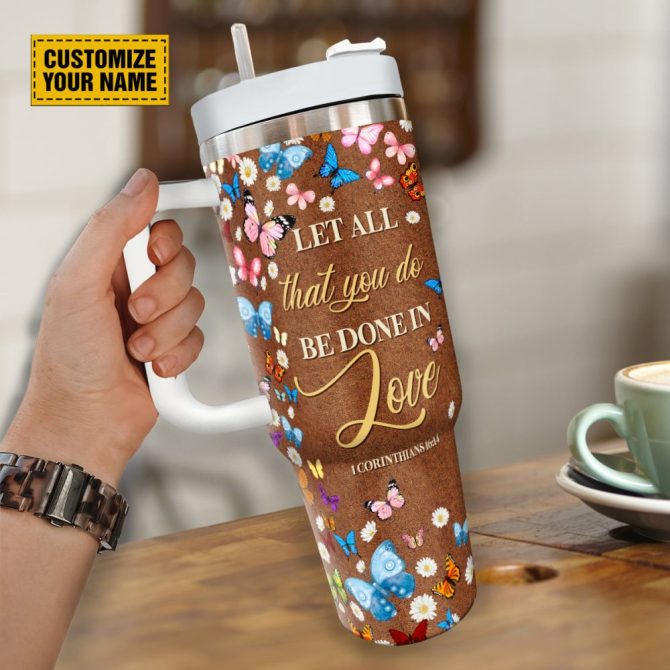 Daisy Butterfly Faith Custom Stanley Quencher 40Oz Stainless Steel Tumbler With Handle - Image 5