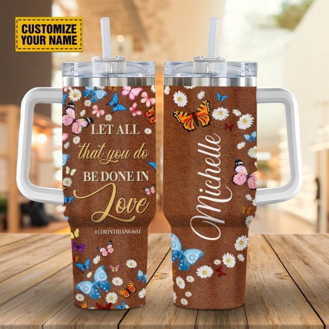 Daisy Butterfly Faith Custom Stanley Quencher 40Oz Stainless Steel Tumbler With Handle - Image 2