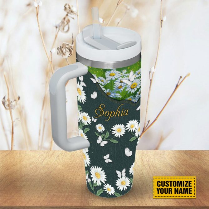 Daisy Butterfly Faith Custom Stanley Quencher 40Oz Stainless Steel Tumbler With Handle - Image 4