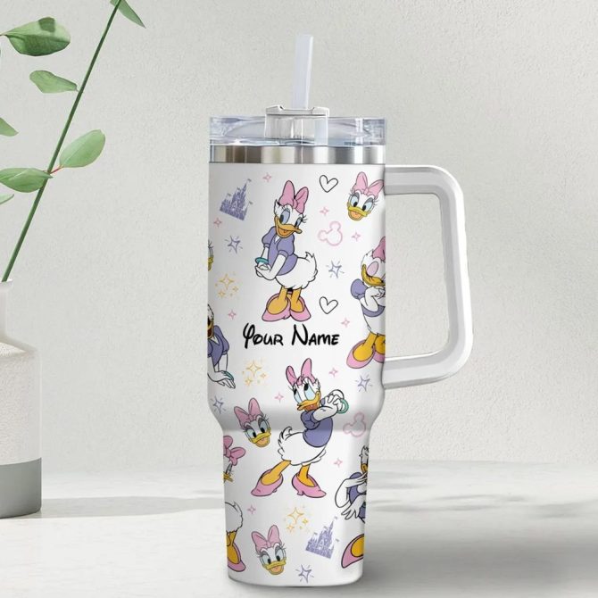 Daisy Duck Cartoon Custom Stanley Quencher 40Oz Stainless Steel Tumbler With Handle - Image 3