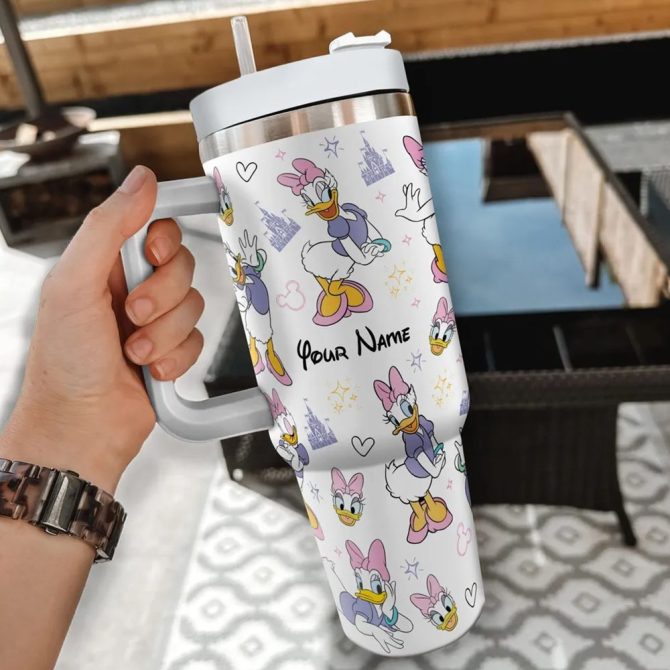 Daisy Duck Cartoon Custom Stanley Quencher 40Oz Stainless Steel Tumbler With Handle - Image 4