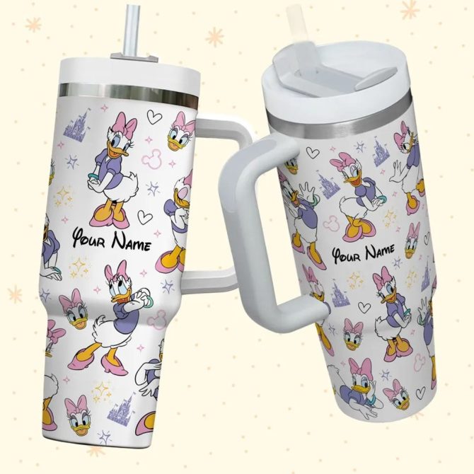 Daisy Duck Cartoon Custom Stanley Quencher 40Oz Stainless Steel Tumbler With Handle - Image 2