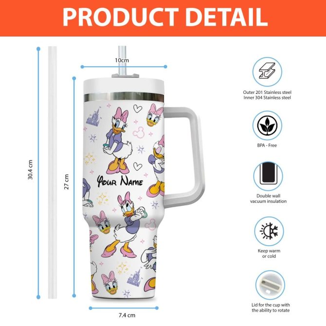 Daisy Duck Disney Cartoon Custom Stanley Quencher 40Oz Stainless Steel Tumbler With Handle - Image 4