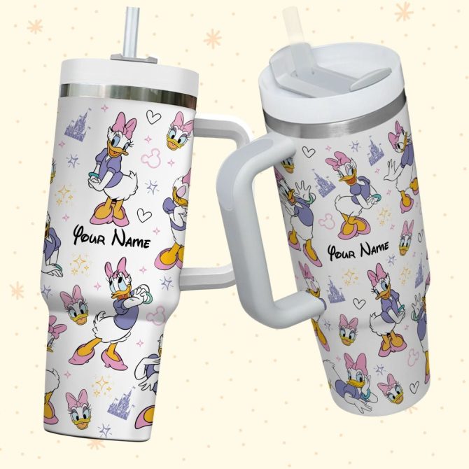 Daisy Duck Disney Cartoon Custom Stanley Quencher 40Oz Stainless Steel Tumbler With Handle - Image 3