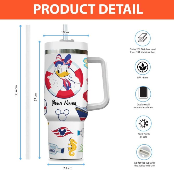 Daisy Duck Disney Cartoon Custom Stanley Quencher 40Oz Stainless Steel Tumbler With Handle - Image 4