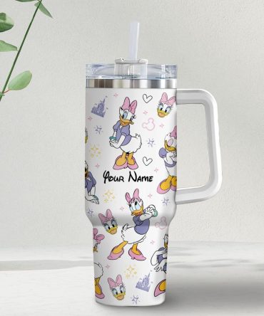 Daisy Duck Disney Cartoon Custom Stanley Quencher 40Oz Stainless Steel Tumbler With Handle