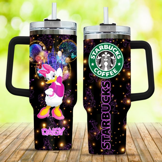 Daisy Duck Starbucks Cartoon Custom Stanley Quencher 40Oz Stainless Steel Tumbler