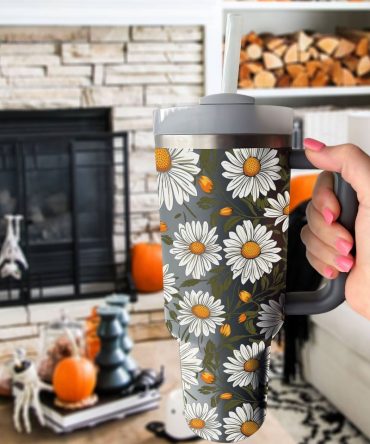 Daisy Floral Custom Stanley Quencher 40Oz Stainless Steel Tumbler