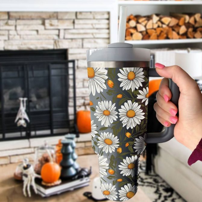 Daisy Floral Custom Stanley Quencher 40Oz Stainless Steel Tumbler