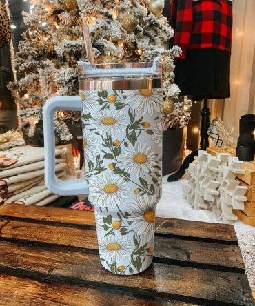 Daisy Floral Custom Stanley Quencher 40Oz Stainless Steel Tumbler