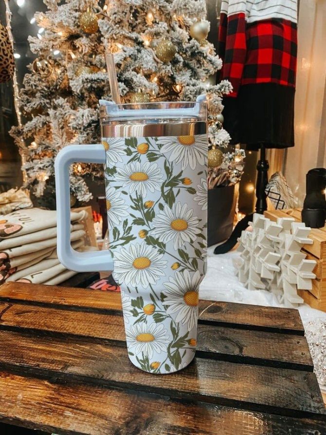 Daisy Floral Custom Stanley Quencher 40Oz Stainless Steel Tumbler