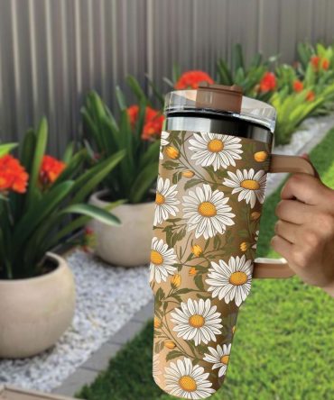 Daisy Floral Custom Stanley Quencher 40Oz Stainless Steel Tumbler