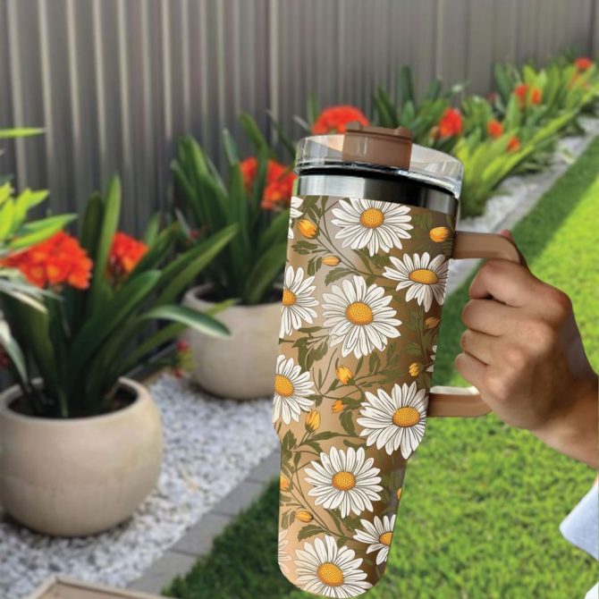 Daisy Floral Custom Stanley Quencher 40Oz Stainless Steel Tumbler