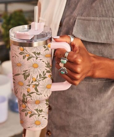 Daisy Floral Custom Stanley Quencher 40Oz Stainless Steel Tumbler