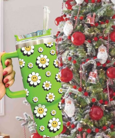 Daisy Floral Smile Custom Stanley Quencher 40Oz Stainless Steel Tumbler