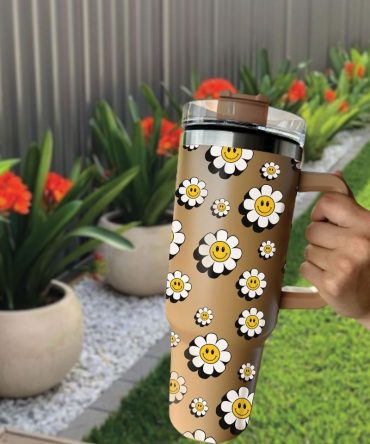 Daisy Floral Smile Custom Stanley Quencher 40Oz Stainless Steel Tumbler