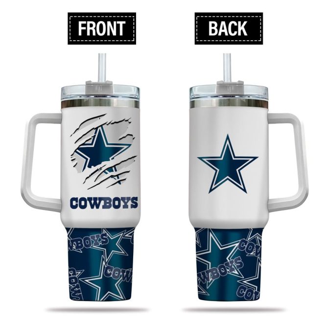 Dallas Cowboys Nfl Custom Stanley Quencher 40Oz Stainless Steel Tumbler With Handle