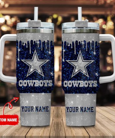Dallas Cowboys Nfl Glitter Custom Stanley Quencher 40Oz Stainless Steel Tumbler With Handle