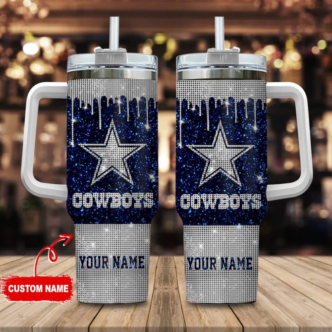 Dallas Cowboys Nfl Glitter Custom Stanley Quencher 40Oz Stainless Steel Tumbler With Handle