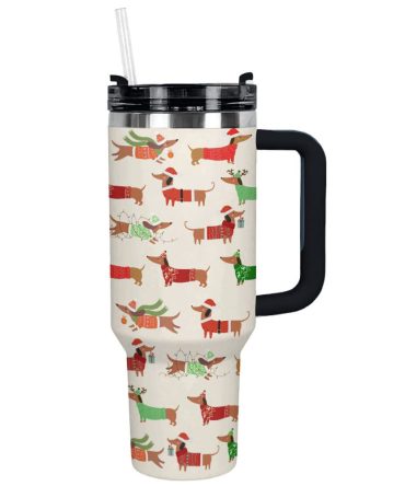 Dapper Dachshund Christmas Custom Stanley Quencher 40Oz Stainless Steel Tumbler With Handle