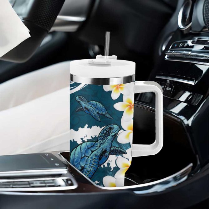 Dark Teal Polynesia Polynesian Frangipani With Sea Turtles Custom Stanley Quencher 40Oz Stainless Steel Tumbler With Handle - Image 8