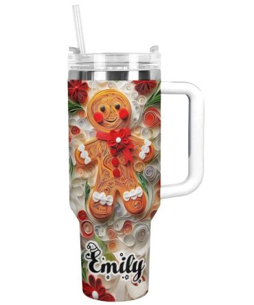 Dashing Gingerbread Delight Christmas Custom Stanley Quencher 40Oz Stainless Steel Tumbler With Handle