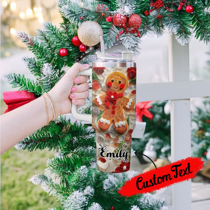 Dashing Gingerbread Delight Christmas Custom Stanley Quencher 40Oz Stainless Steel Tumbler With Handle - Image 2