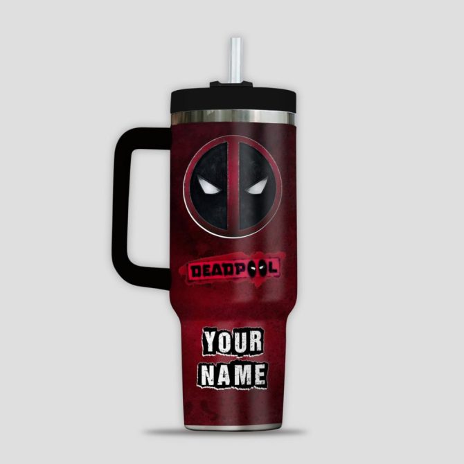 Deadpool Cartoon Custom Stanley Quencher 40Oz Stainless Steel Tumbler - Image 3