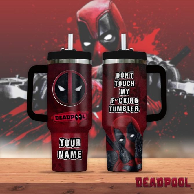 Deadpool Cartoon Custom Stanley Quencher 40Oz Stainless Steel Tumbler