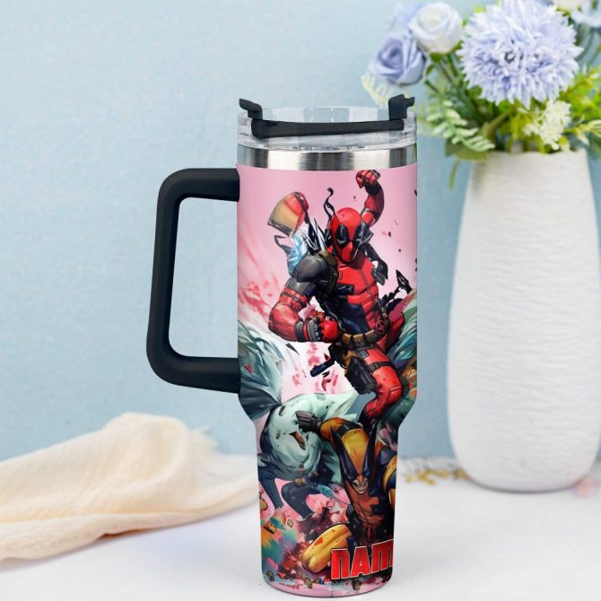 Deadpool Movies Custom Stanley Quencher 40Oz Stainless Steel Tumbler With Handle - Image 3
