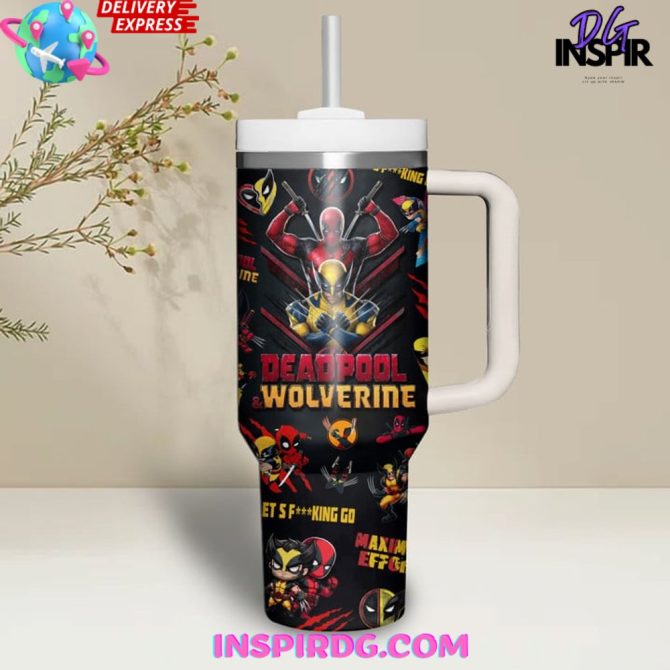 Deadpool Wolverine Movies Custom Stanley Quencher 40Oz Stainless Steel Tumbler - Image 3