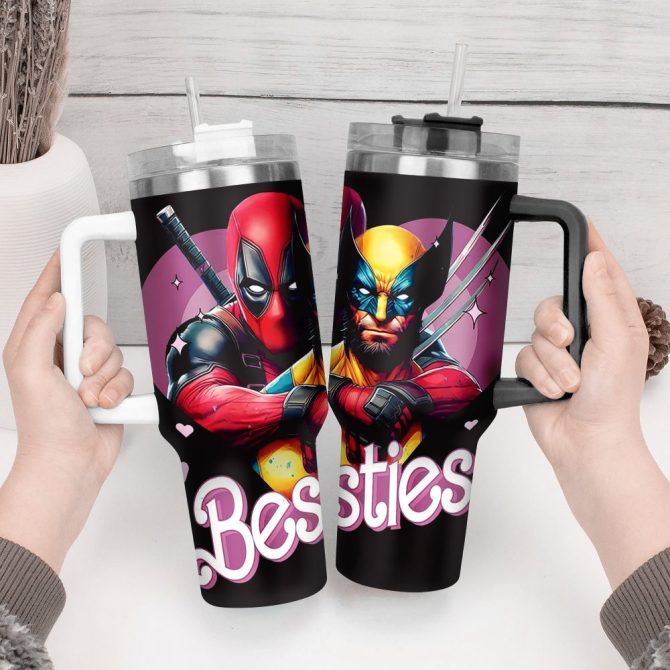 Deadpool Wolverine Movies Custom Stanley Quencher 40Oz Stainless Steel Tumbler With Handle - Image 4
