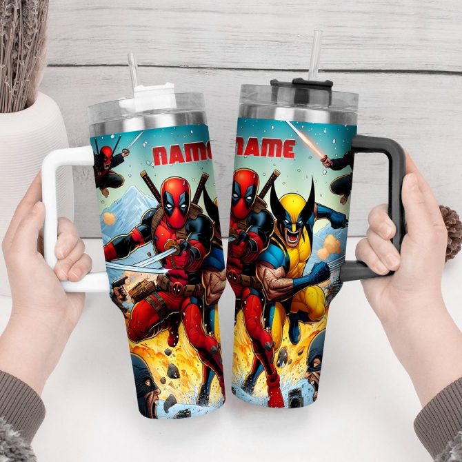 Deadpool Wolverine Movies Custom Stanley Quencher 40Oz Stainless Steel Tumbler With Handle - Image 2