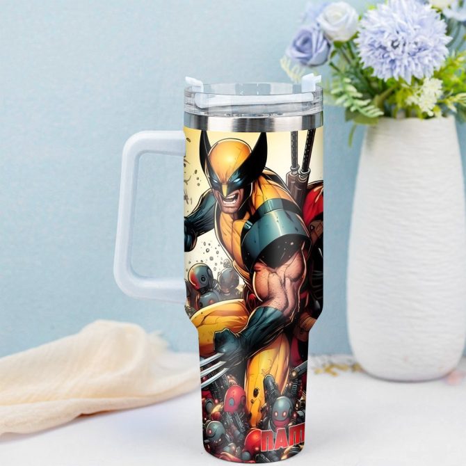 Deadpool Wolverine Movies Custom Stanley Quencher 40Oz Stainless Steel Tumbler With Handle - Image 2