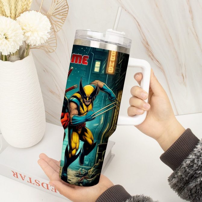 Deadpool Wolverine Movies Custom Stanley Quencher 40Oz Stainless Steel Tumbler With Handle - Image 4