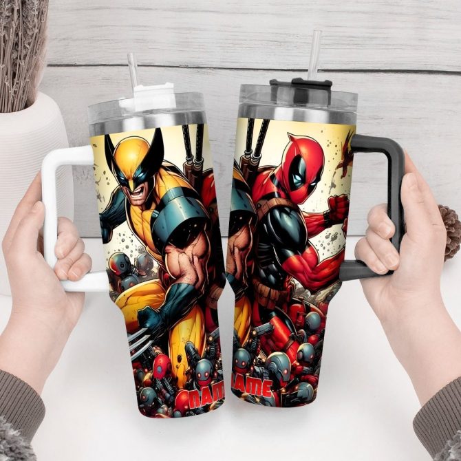 Deadpool Wolverine Movies Custom Stanley Quencher 40Oz Stainless Steel Tumbler With Handle - Image 3