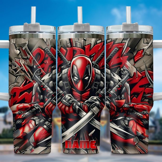 Deadpool Wolverine Movies Custom Stanley Quencher 40Oz Stainless Steel Tumbler With Handle