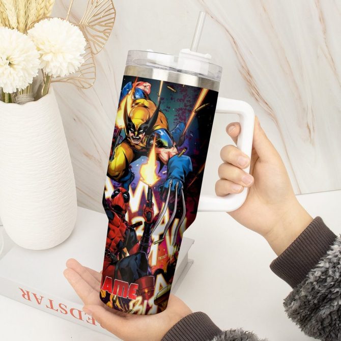 Deadpool Wolverine Movies Custom Stanley Quencher 40Oz Stainless Steel Tumbler With Handle - Image 2