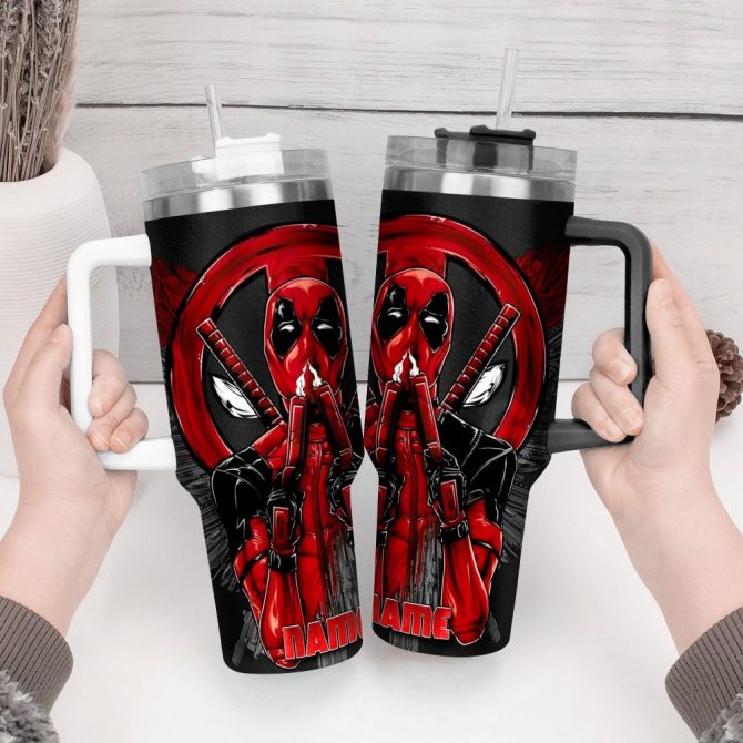 Deadpool Wolverine Movies Custom Stanley Quencher 40Oz Stainless Steel Tumbler With Handle - Image 4